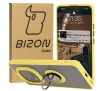 Etui Bizon z uchwytem na palec Hybrid Ring do Xiaomi Redmi Note 14 Pro Plus 5G Przydymione z żółtą ramką
