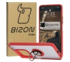 Etui Bizon z uchwytem na palec Hybrid Ring do Xiaomi Redmi Note 14 5G Przydymione z czerwoną ramką