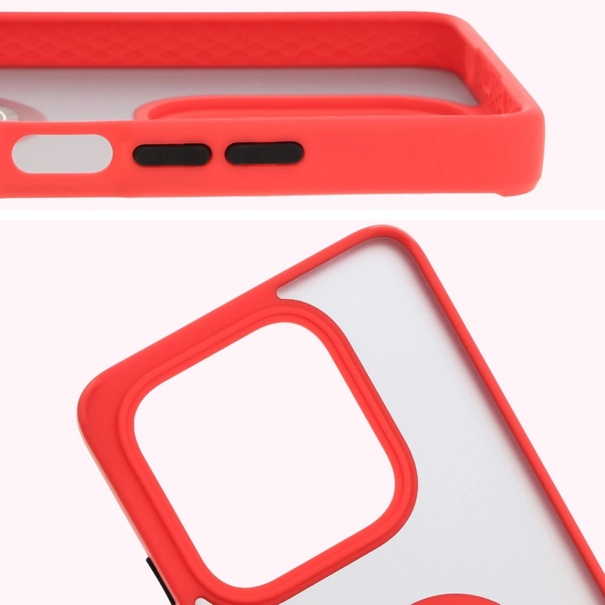 Etui Bizon z uchwytem na palec Hybrid Ring do Xiaomi Redmi Note 14 5G Przydymione z czerwoną ramką