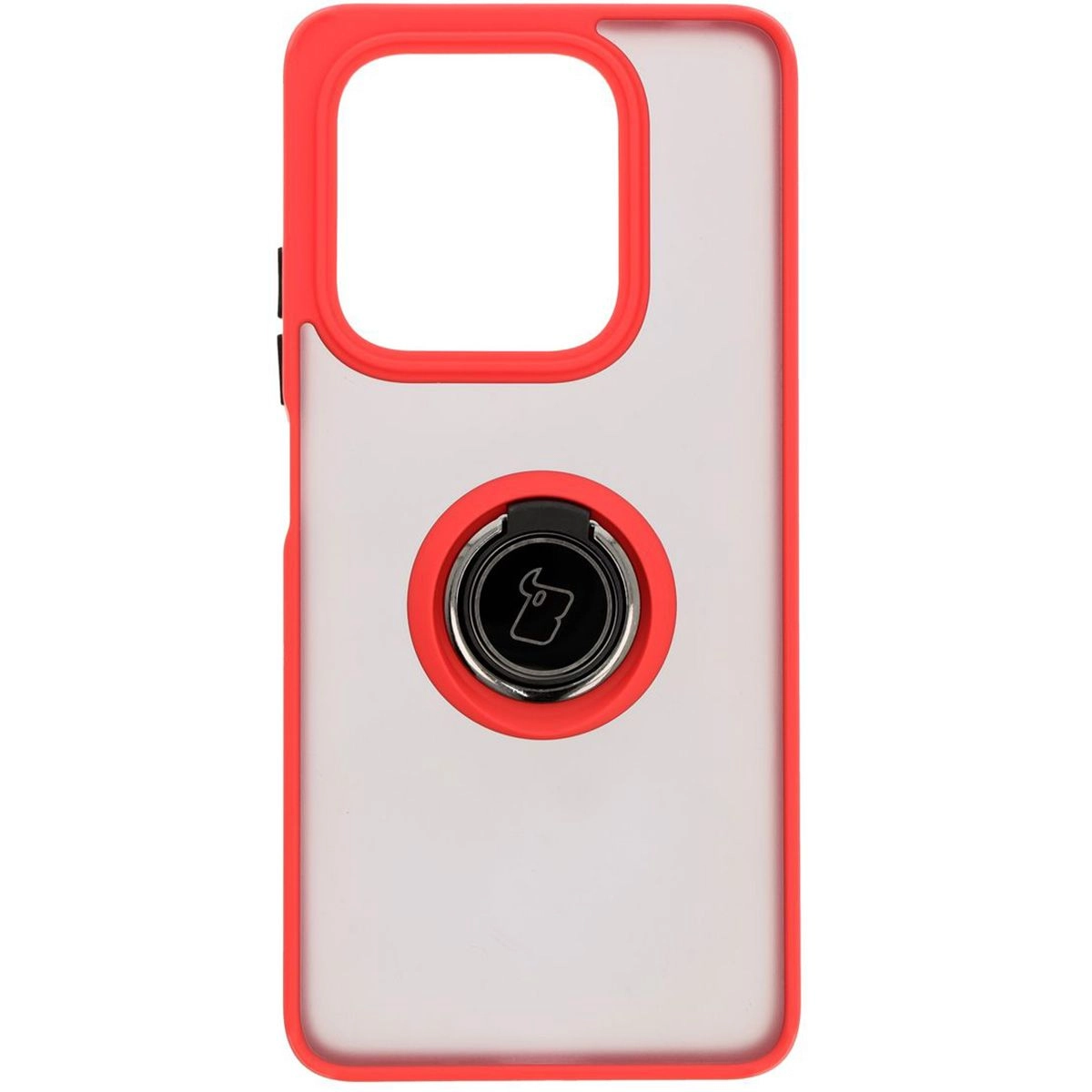 Etui Bizon z uchwytem na palec Hybrid Ring do Xiaomi Redmi Note 14 5G Przydymione z czerwoną ramką