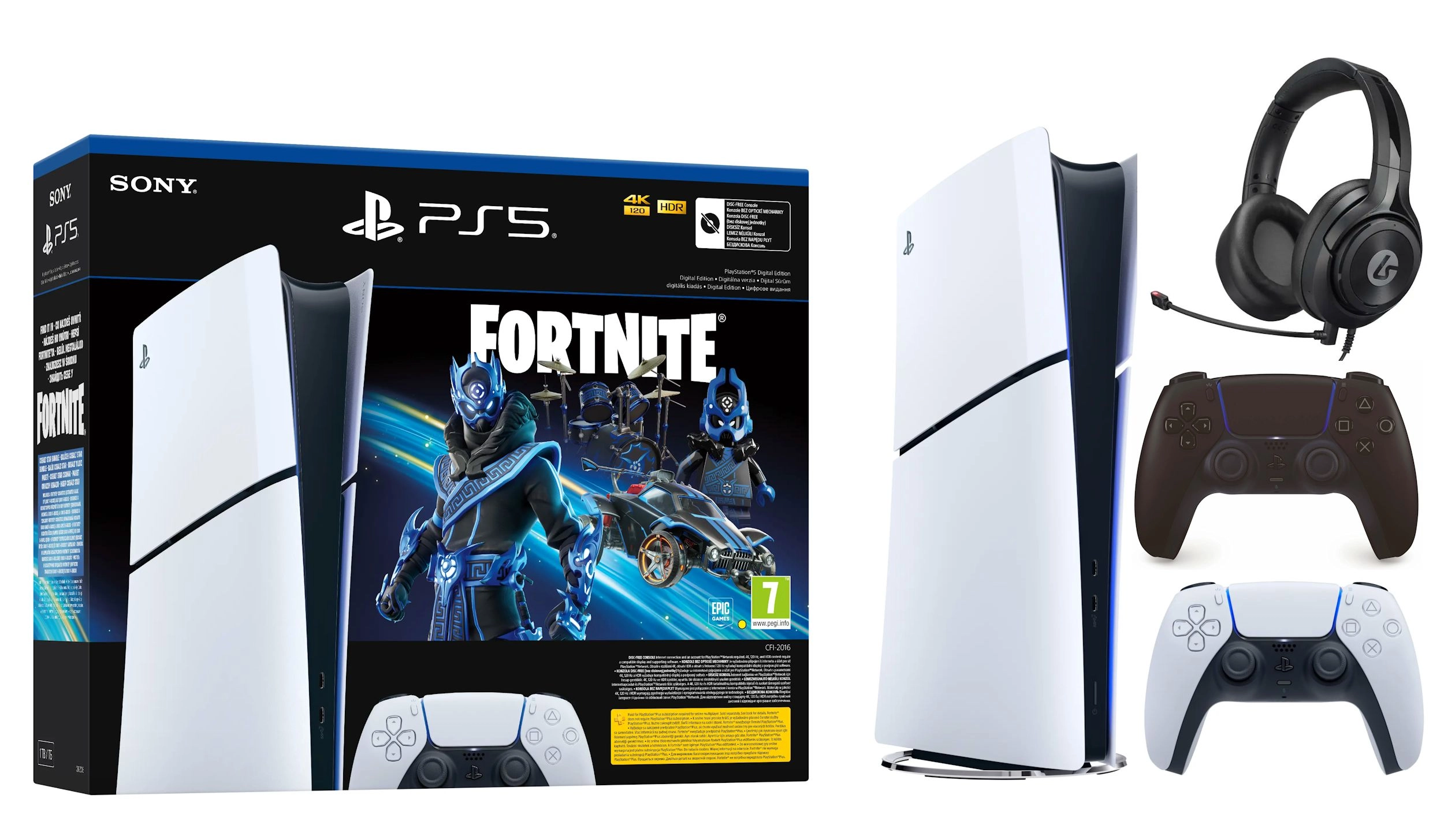 Konsola Sony PlayStation 5 Digital Slim D Chassis (PS5) 1TB Zestaw Fortnite Cobalt + Dodatkowy Pad Czarny + Słuchawki LS10P