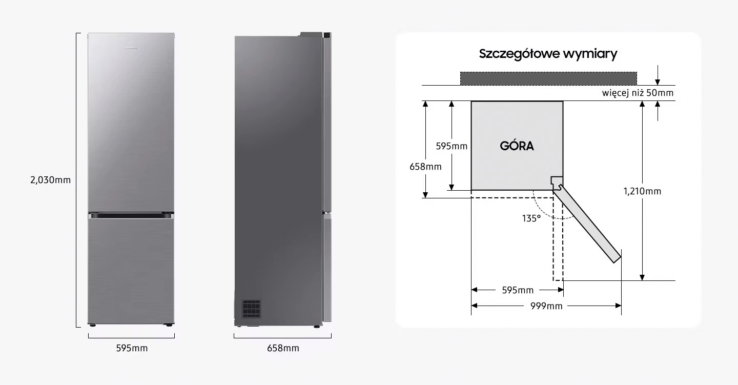 Lodówka Samsung RB38C7AGWS9EF Pełny No Frost 203cm Szuflada z kontrolą wilgotności Zdalne sterowanie Stal szczotkowana