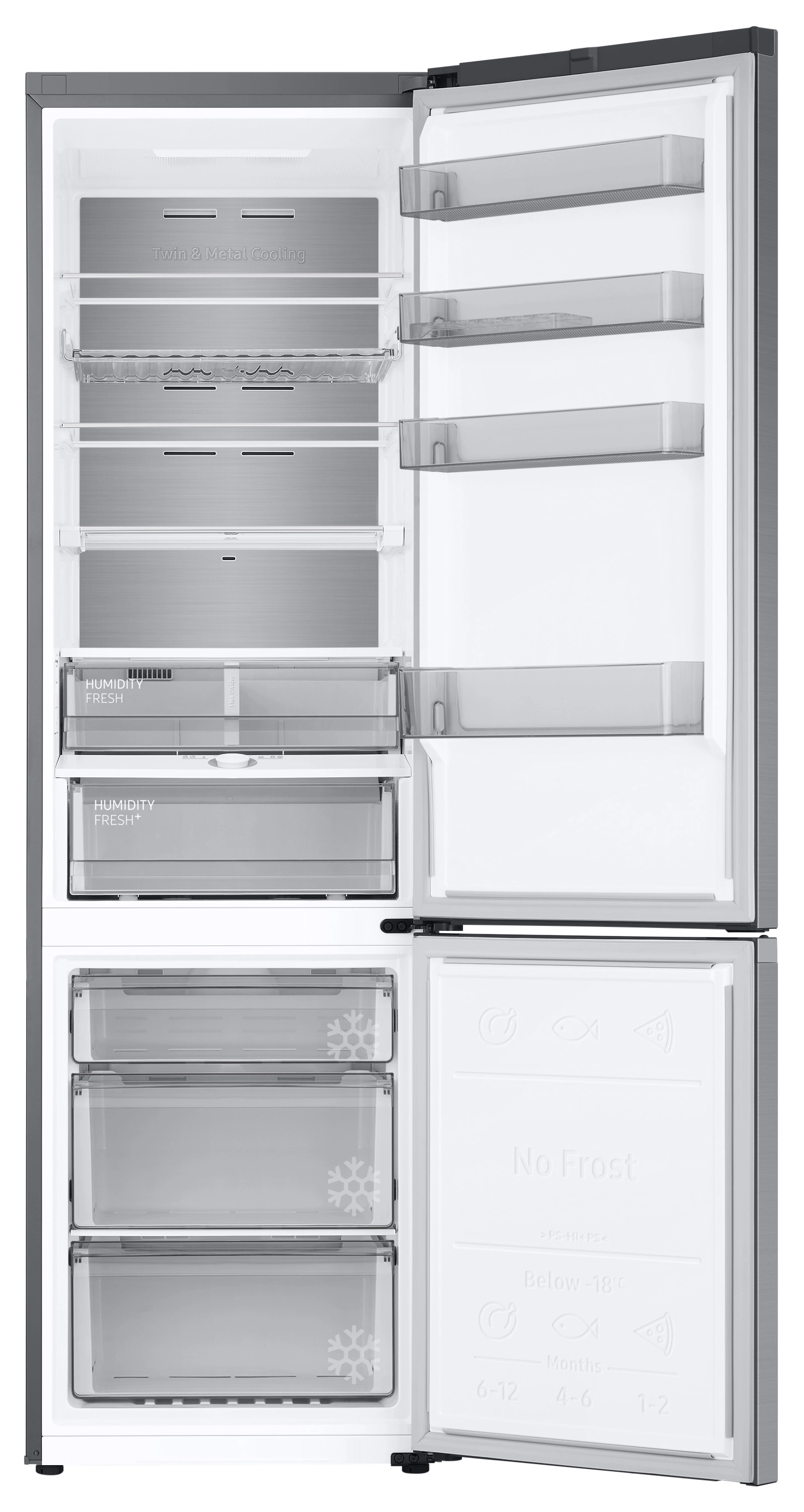 Lodówka Samsung RB38C7AGWS9EF Pełny No Frost 203cm Szuflada z kontrolą wilgotności Zdalne sterowanie Stal szczotkowana