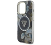 Etui Guess Glitter Flowers Triangle Buttons MagSafe do iPhone 16 Pro Czarny