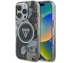 Etui Guess Glitter Flowers Triangle Buttons MagSafe do iPhone 16 Pro Czarny