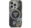 Etui Guess Glitter Flowers Triangle Buttons MagSafe do iPhone 16 Pro Czarny