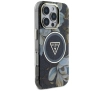 Etui Guess Glitter Flowers Triangle Buttons MagSafe do iPhone 16 Pro Czarny
