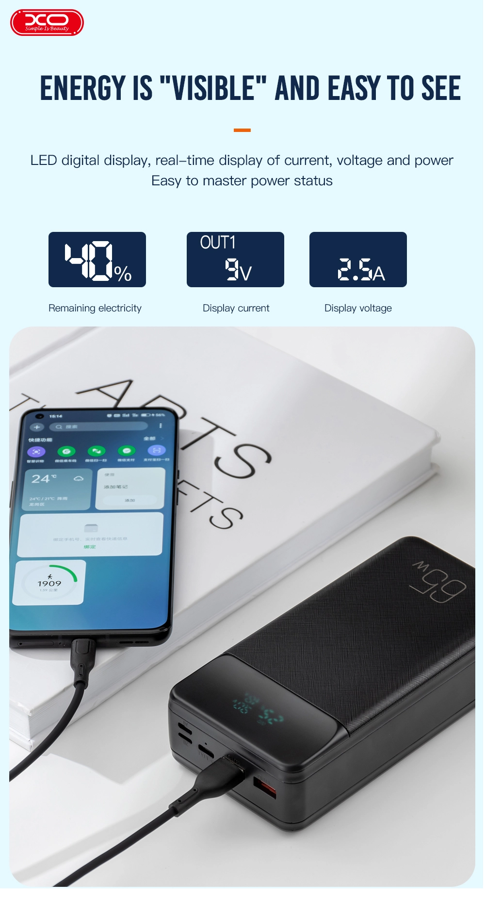 Powerbank XO PR201 65W 30000mAh 65W Czarny