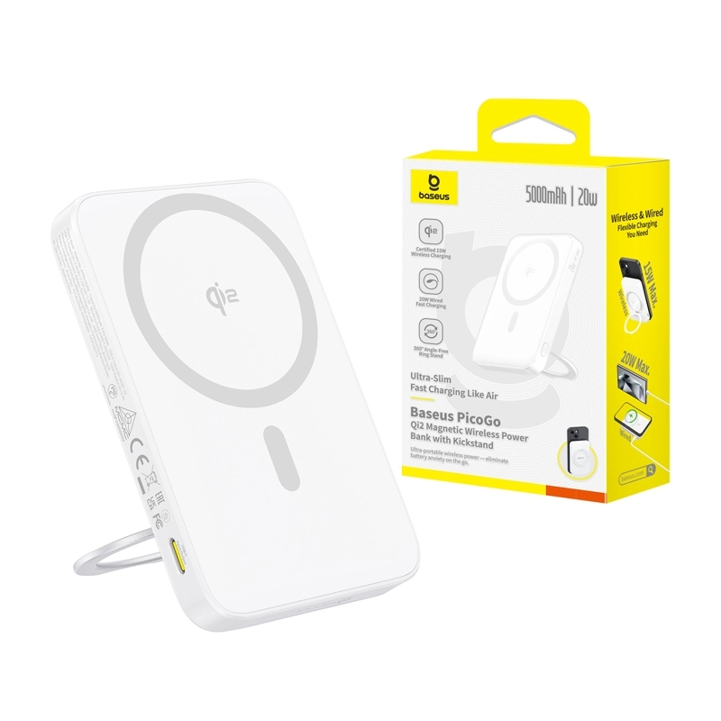 Powerbank Baseus PicoGo Qi2 5000mAh 20W Biały