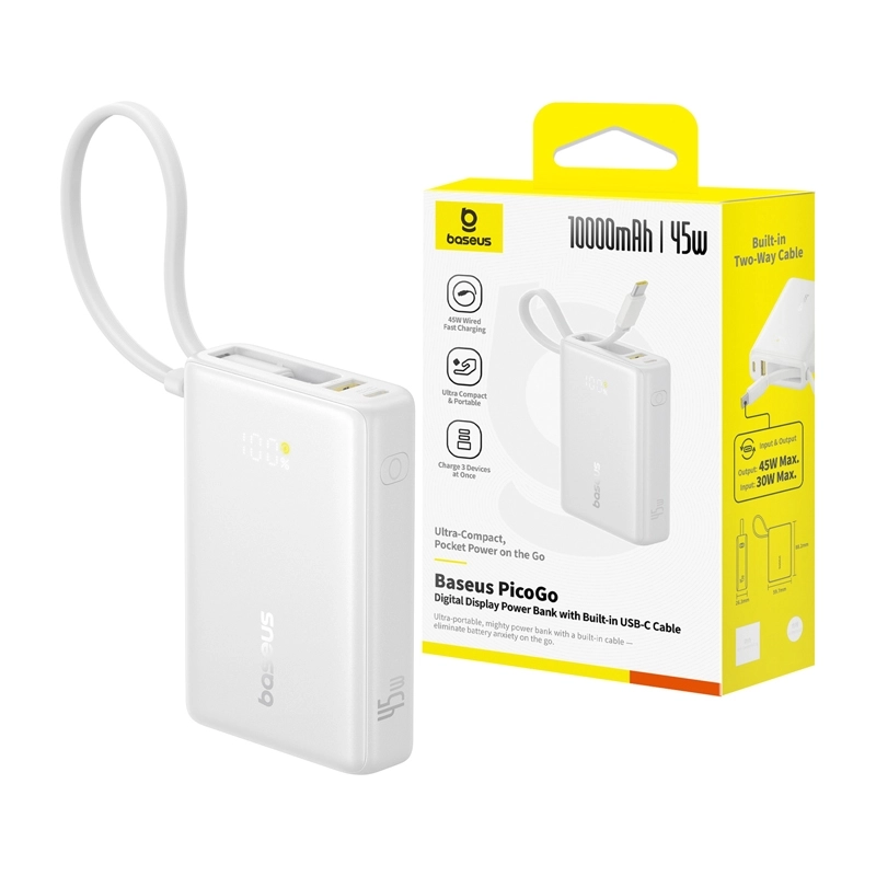 Powerbank Baseus PicoGo Digital Display 10000mAh 45W Biały