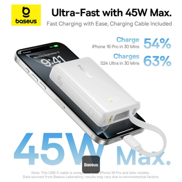 Powerbank Baseus PicoGo Digital Display 10000mAh 45W Biały