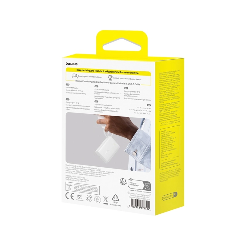 Powerbank Baseus PicoGo Digital Display 10000mAh 45W Biały