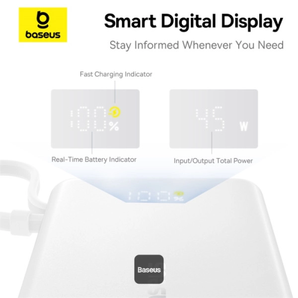 Powerbank Baseus PicoGo Digital Display 10000mAh 45W Biały