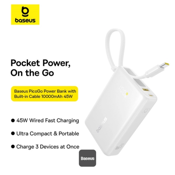 Powerbank Baseus PicoGo Digital Display 10000mAh 45W Biały