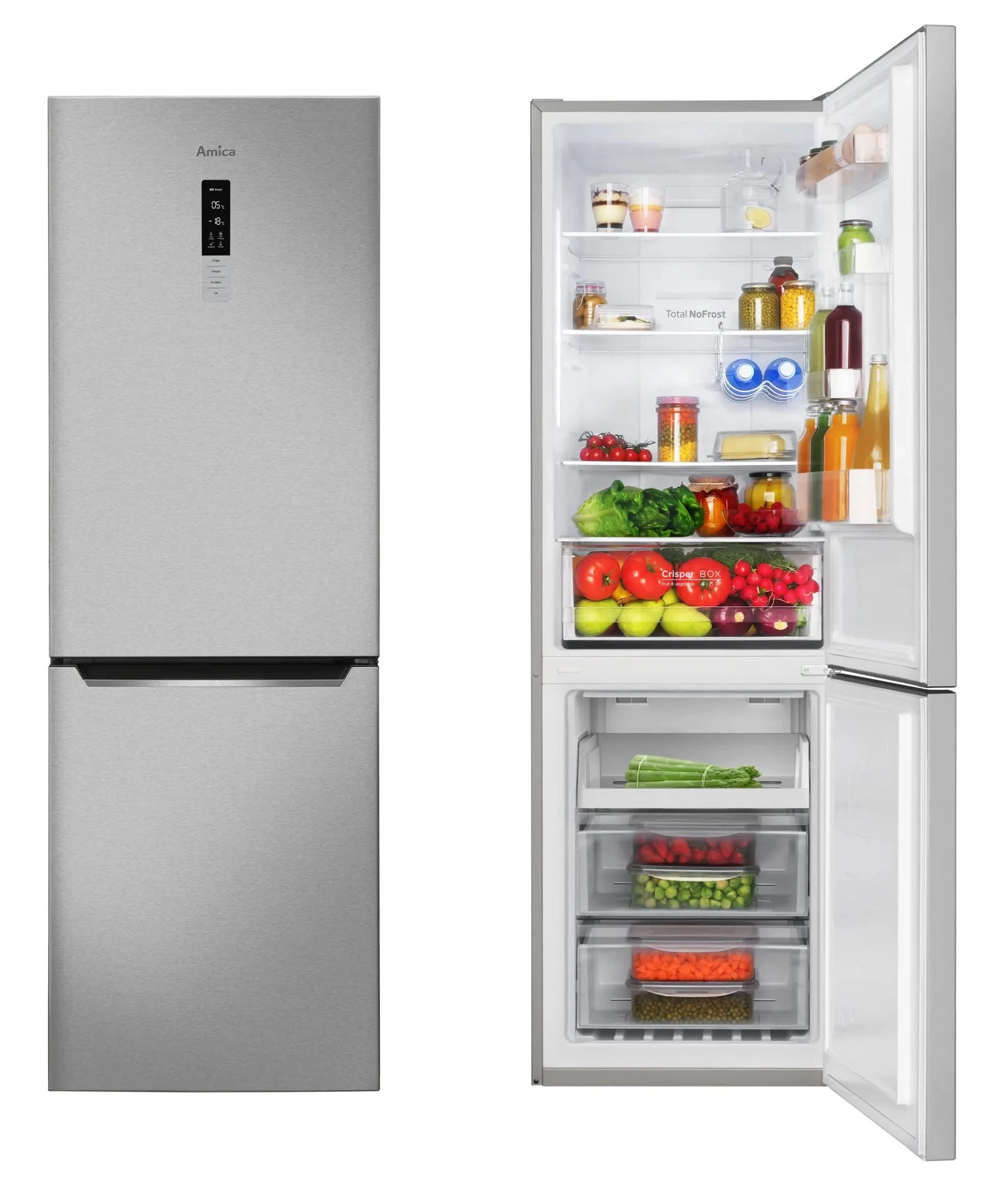 Lodówka Amica FK3606E.2DFX (E) Pełny No Frost 185,5cm Szuflada z kontrolą wilgotności Inox