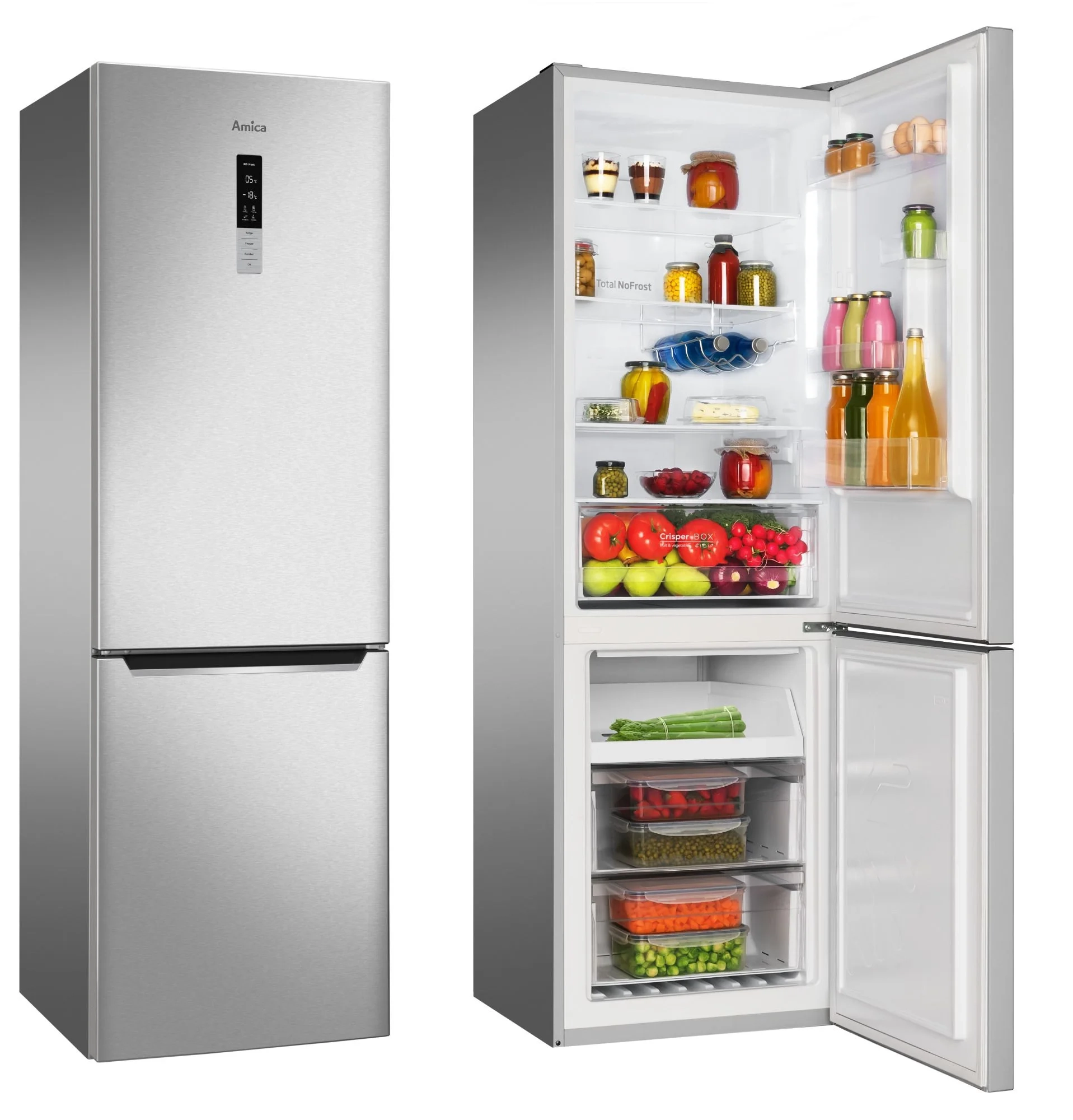 Lodówka Amica FK3606E.2DFX (E) Pełny No Frost 185,5cm Szuflada z kontrolą wilgotności Inox