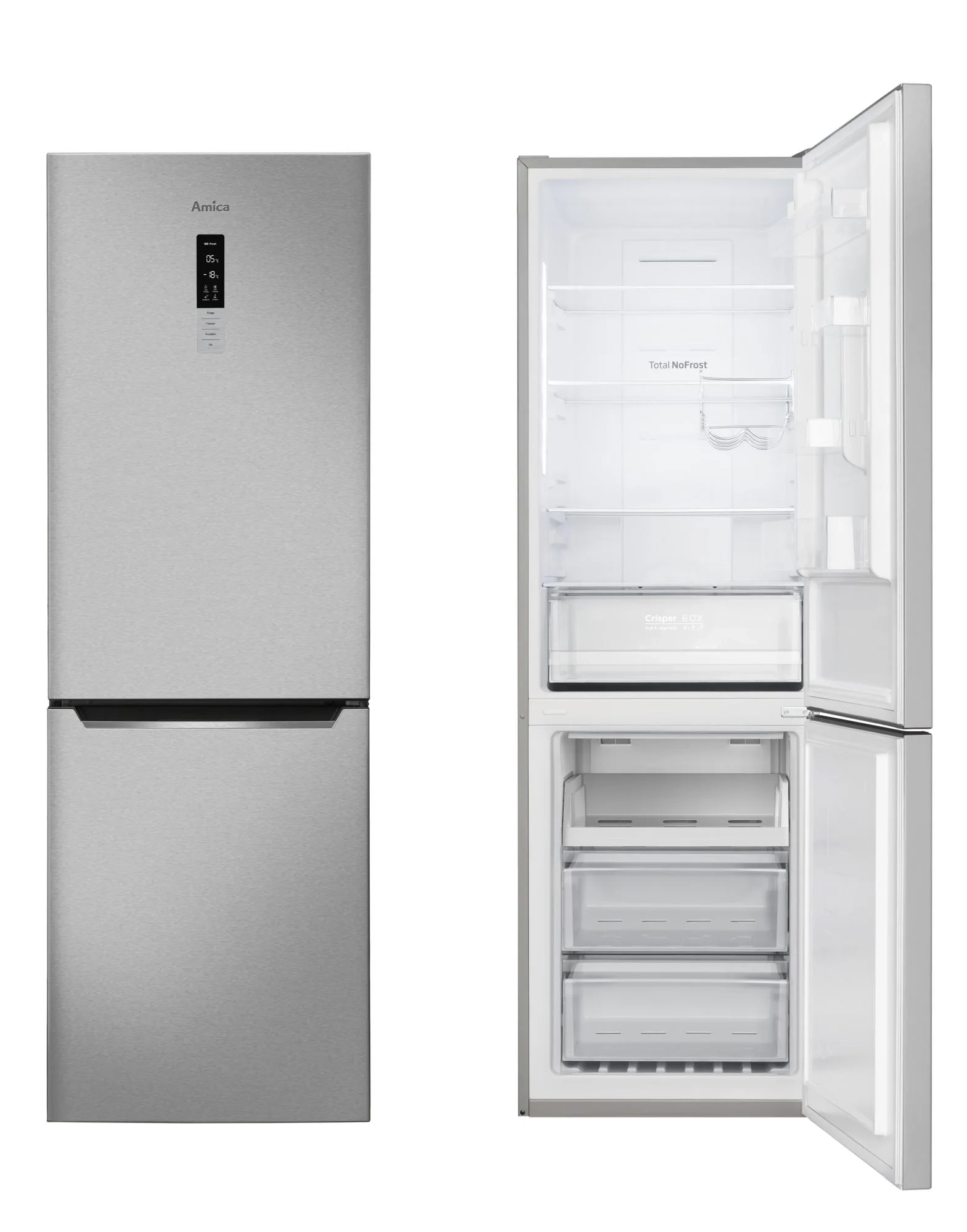 Lodówka Amica FK3606E.2DFX (E) Pełny No Frost 185,5cm Szuflada z kontrolą wilgotności Inox