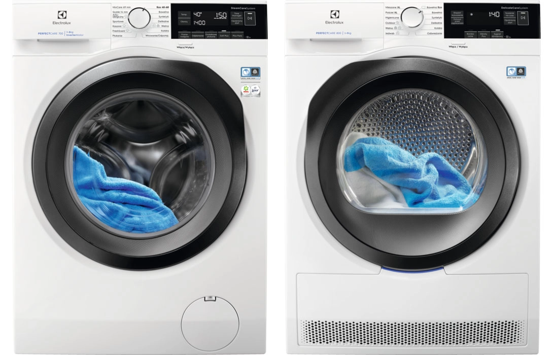 Zestaw Electrolux pralka 700 SteamCare EW7F348ASP 8kg 1400obr/min + suszarka 800 DelicateCare EW8HEU359SP 9kg