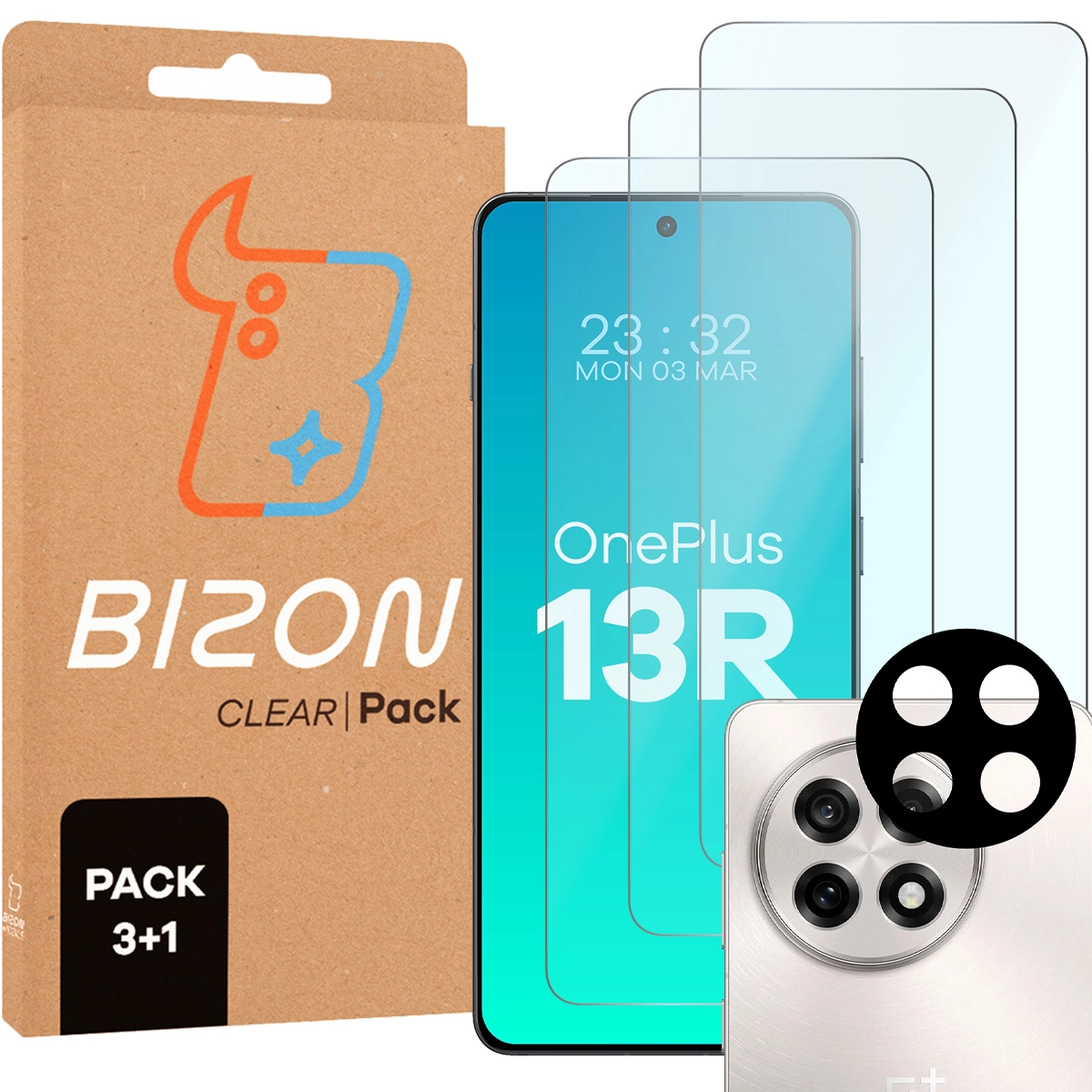 Zestaw ochronny Bizon 3x Szkło hartowane + szybka na aparat Clear 2 Pack do OnePlus 13R
