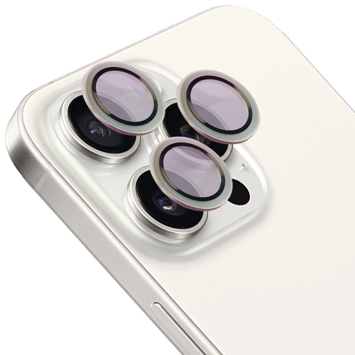 Szkło hartowane Bizon na aparat z aplikatorem Snap Lens do iPhone 15 Pro/15 Pro Max srebrna ramka