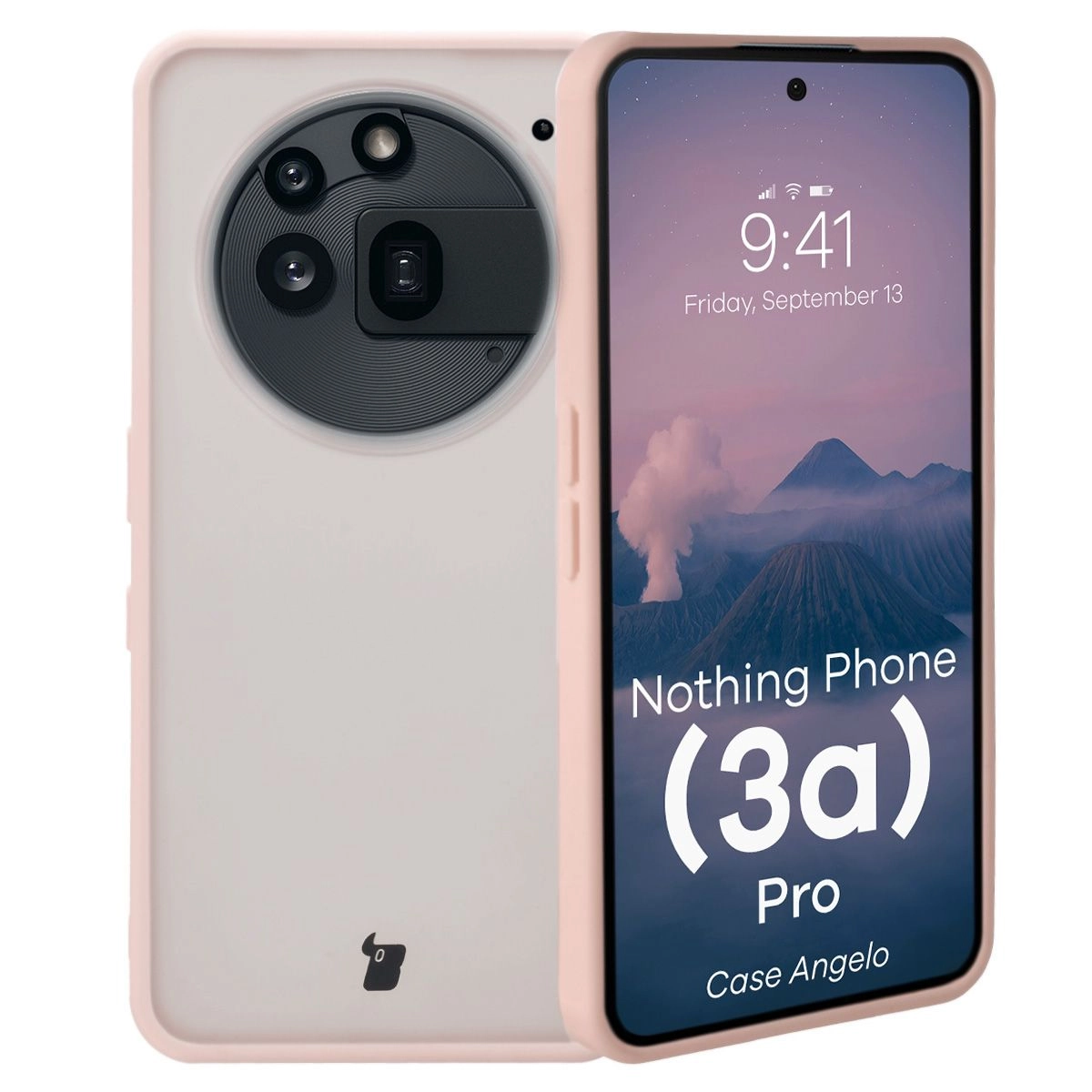 Etui Bizon Angelo do Nothing Phone 3a Pro Półprzezroczysty z różową ramką