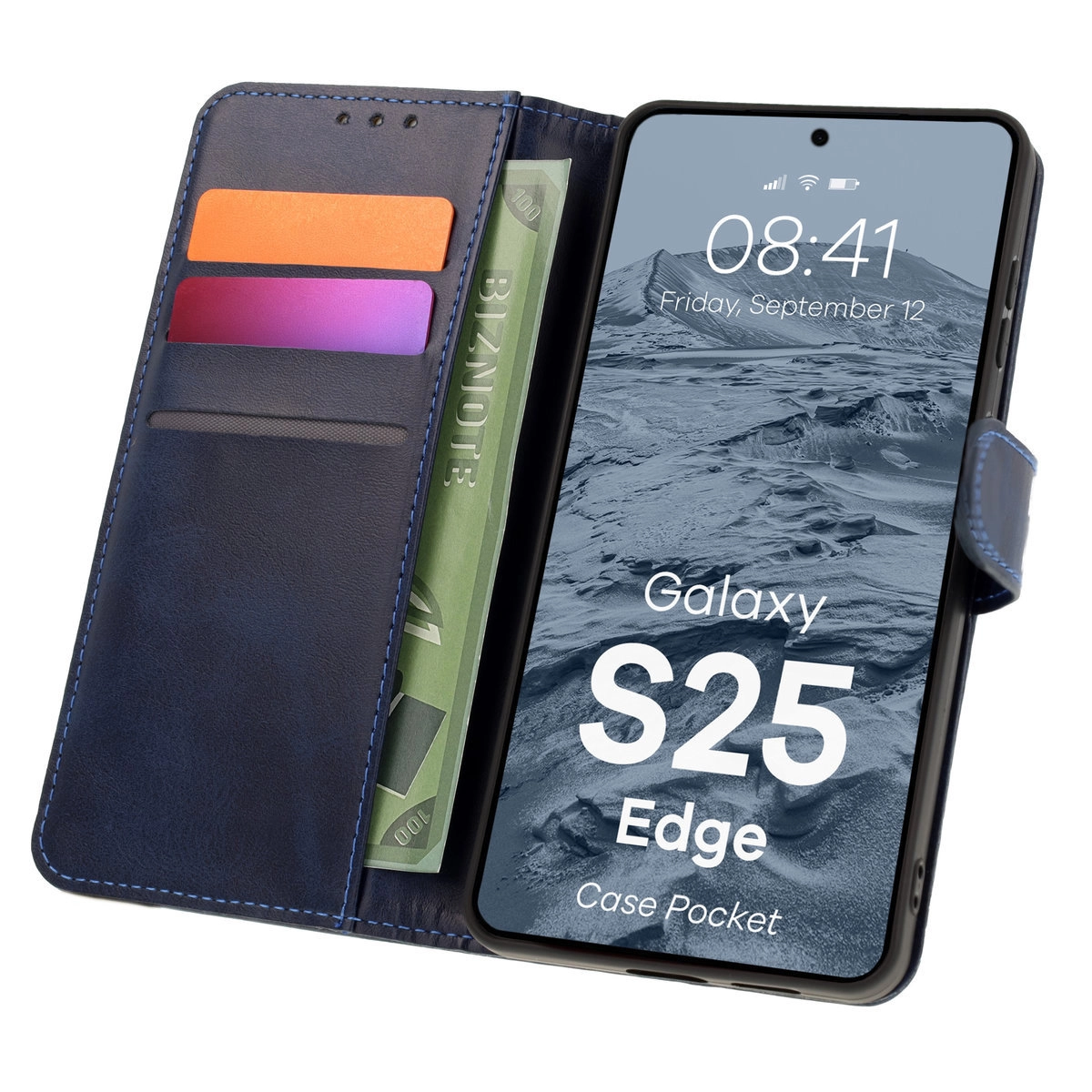 Etui Bizon z klapką Pocket do Samsung Galaxy S25 Edge Granatowy