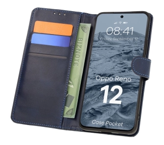 Etui Bizon z klapką Pocket do Oppo Reno 12 Granatowy