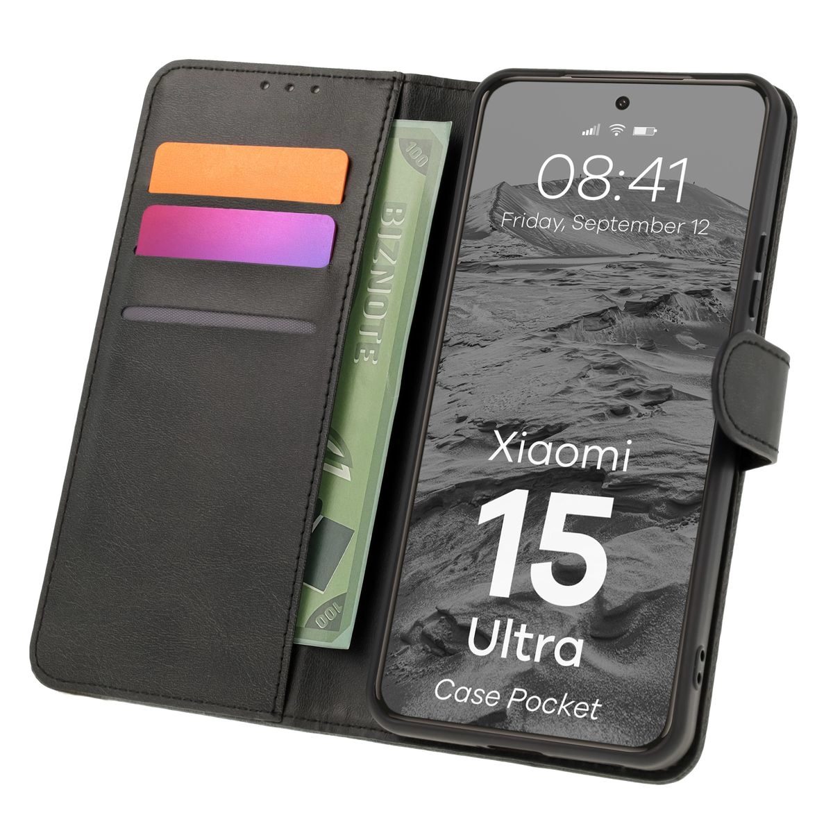 Etui Bizon z klapką Pocket do Xiaomi 15 Ultra Czarny