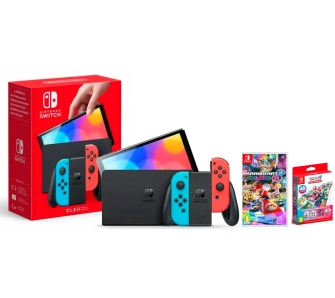 Konsola Nintendo Switch OLED Czerwono-niebieski + Mario Kart 8 Deluxe + Mario Kart 8 Deluxe-Booster Course Pass Set