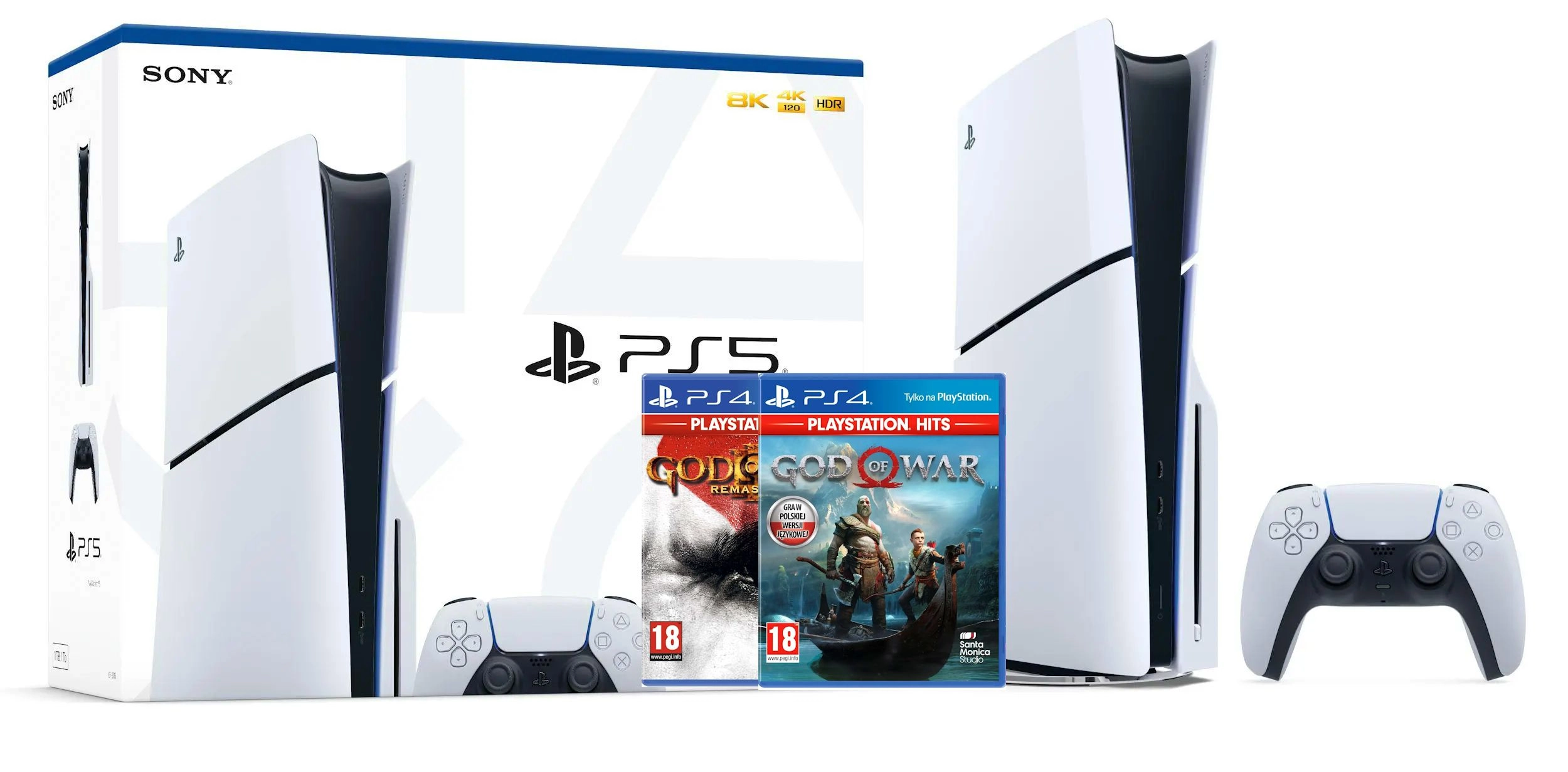 Konsola Sony PlayStation 5 Slim D Chassis (PS5) 1TB z napędem + God of War III Remastered + God of War