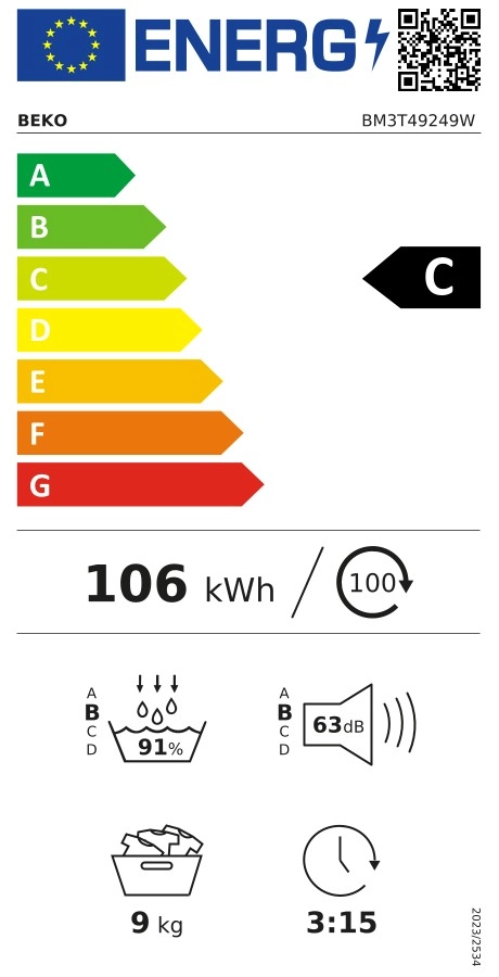 Beko pralka bPro700 B7WFU69418WB ES EnergySpin 9kg 1400obr/min + suszarka b300 BM3T49249WBDC 58,6cm 9kg