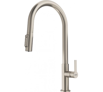Bateria Franke Maris Slim Clear Water Pull-out J Stal optyczna Mosiądz