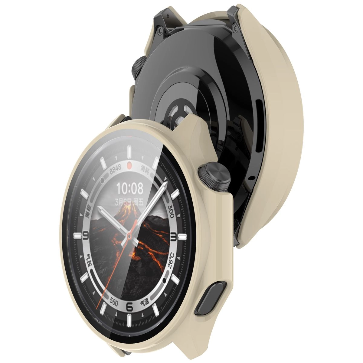 Nakładka na tarczę Bizon ze szkłem do OnePlus Watch 3 / Oppo Watch X2 beżowy