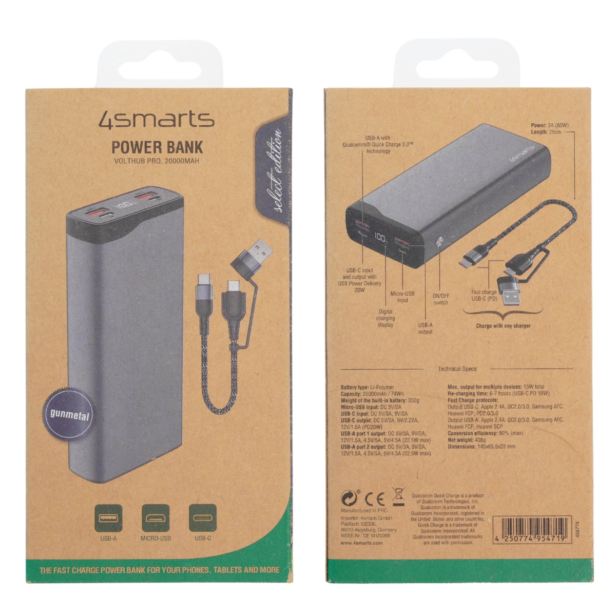 Powerbank 4smarts VoltHub Pro 20000mAh PD 22.5W Grafitowy