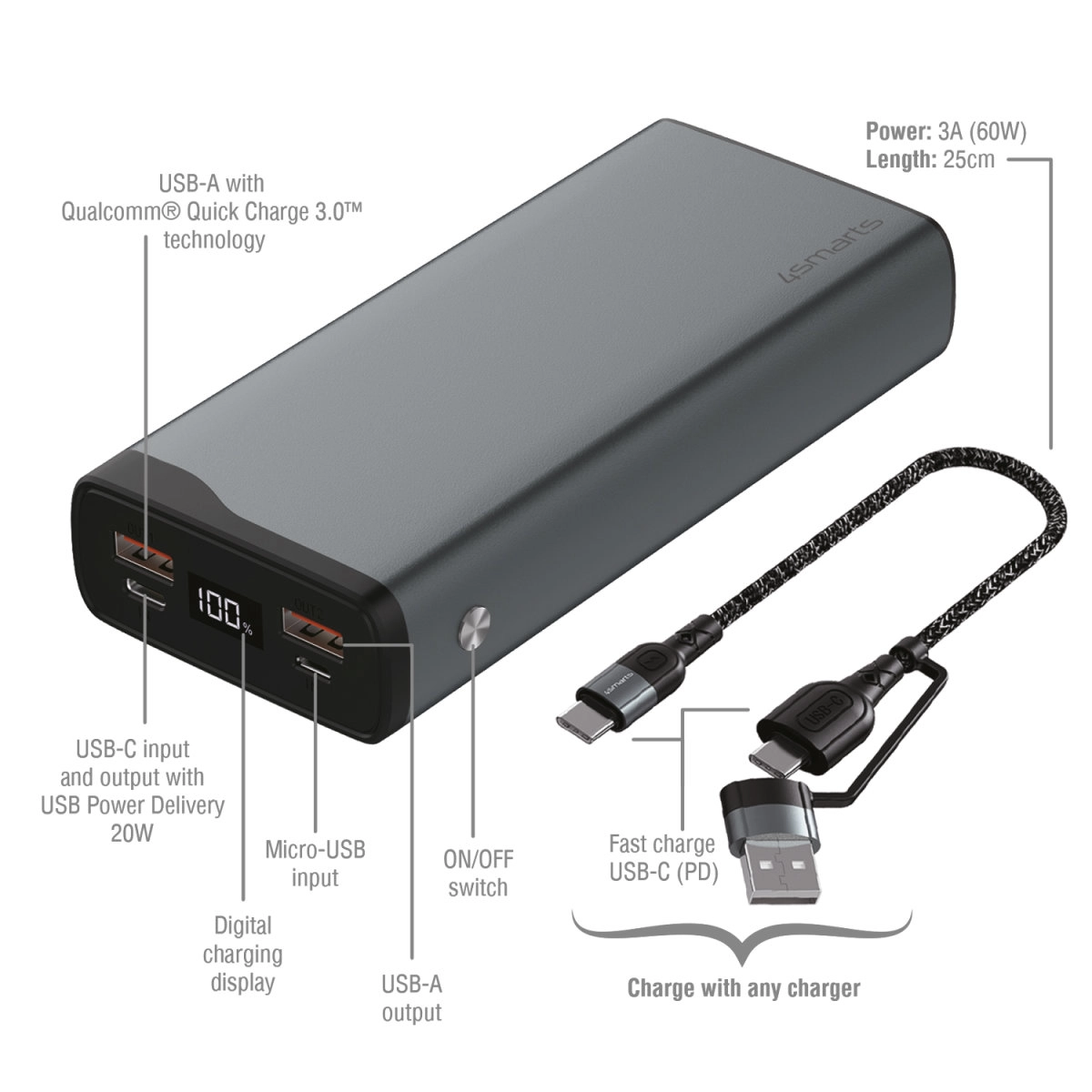 Powerbank 4smarts VoltHub Pro 20000mAh PD 22.5W Grafitowy