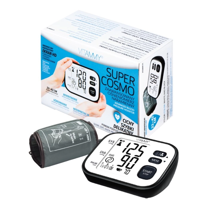 Ciśnieniomierz Vitammy Cosmo White and Black Wykrywanie arytmii