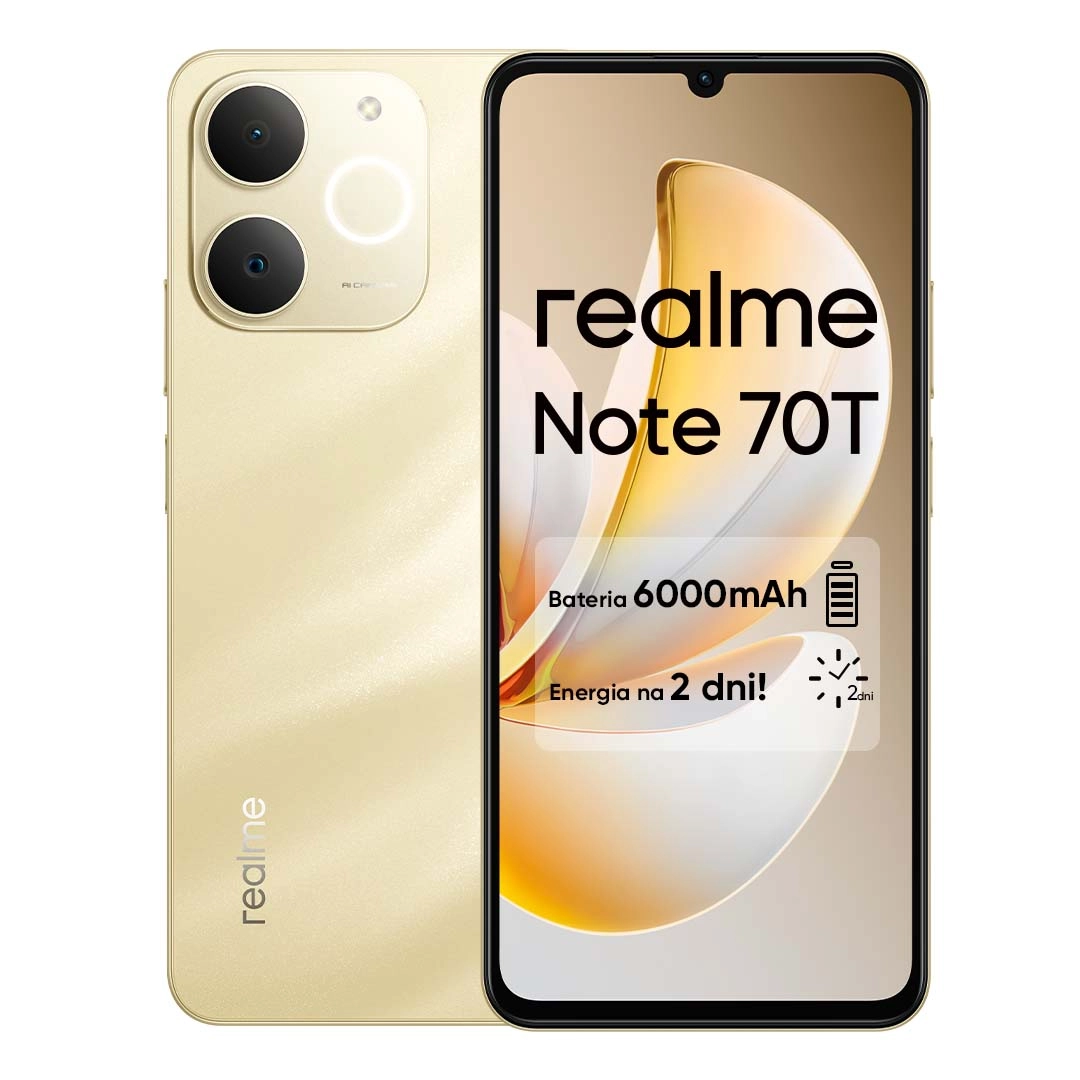 Smartfon realme Note 70T 4/256GB Funkcje AI 6,74" 90Hz 13Mpix Złoty