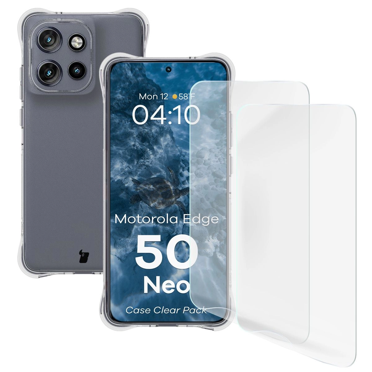 Zestaw ochronny Bizon elastyczne etui Salpa + 2x folia na ekran Clear Pack do Motorola Edge 50 Neo