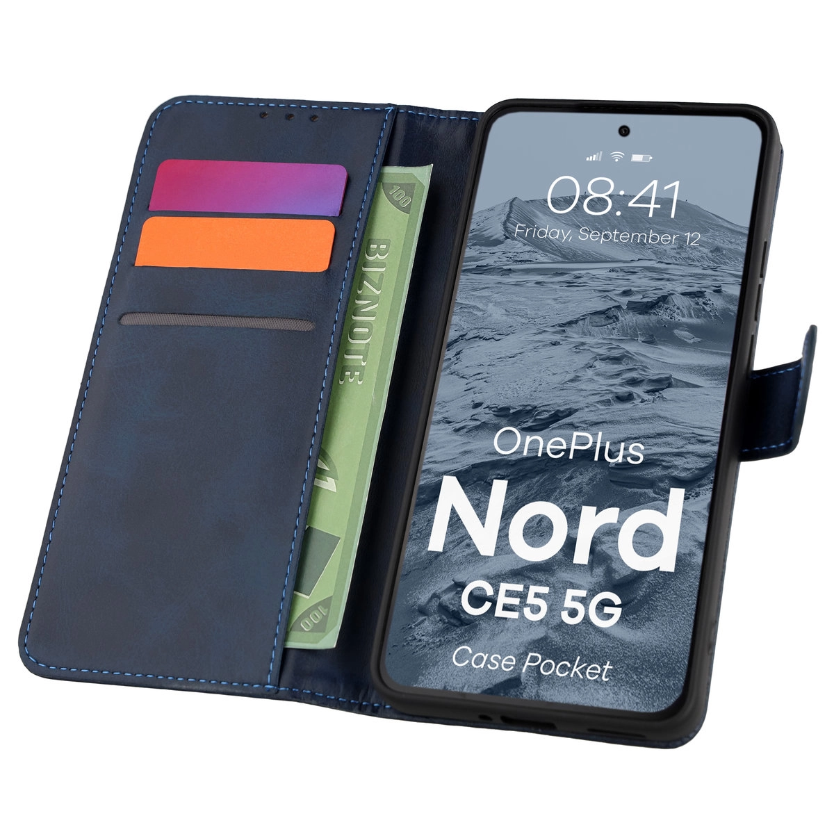 Etui Bizon z klapką Pocket do OnePlus Nord CE5 Granatowy