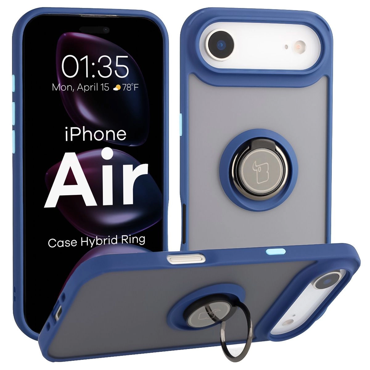 Bizon z uchwytem na palec Hybrid Ring do Apple iPhone Air Przydymione z Niebieską ramką