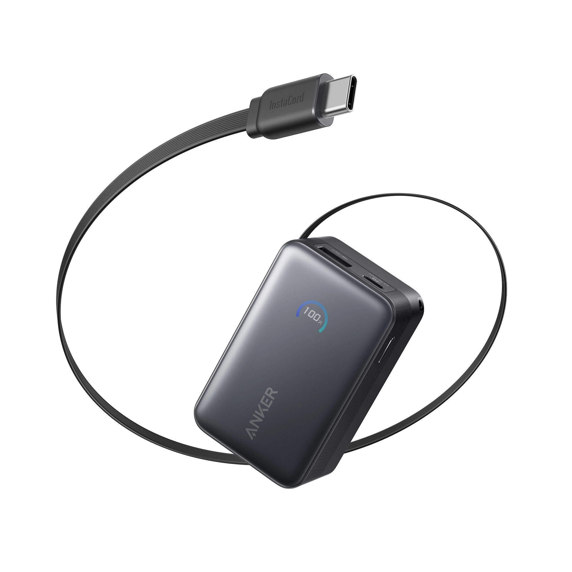 Anker Nano (A1638H11) 10000mAh 45W Kolorowy wyświetlacz, Wbudowany kabel USB-C Czarny