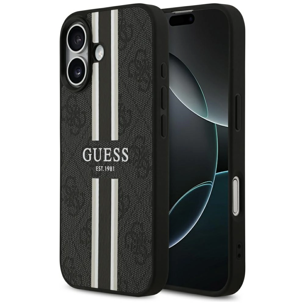 Etui Guess 4G Printed Stripes MagSafe do iPhone 17 Czarny
