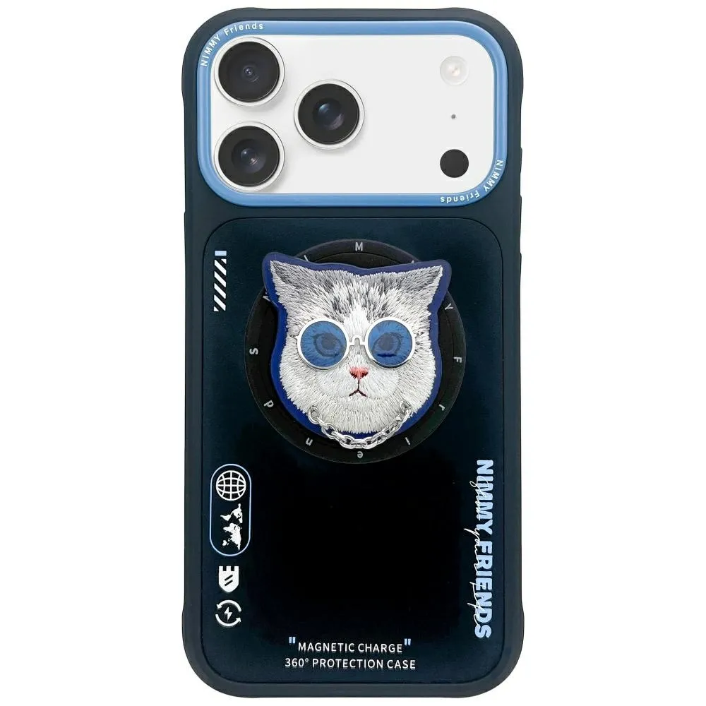 Etui Nimmy Glasses Cool Cat MagSafe do iPhone 17 Pro Max Czarno-Niebieski