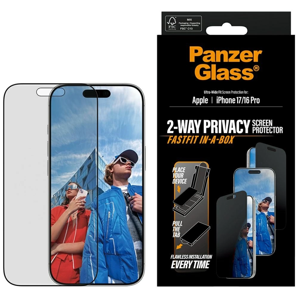 Szkło hartowane PanzerGlass prywatyzujące Ultra-Wide Fit Fastfit do iPhone 17 / 16 Pro