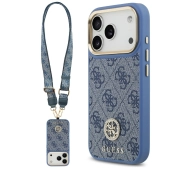 Guess 4G Strass Logo & Big Strap Metal Buttons MagSafe do iPhone 17 Pro niebieski
