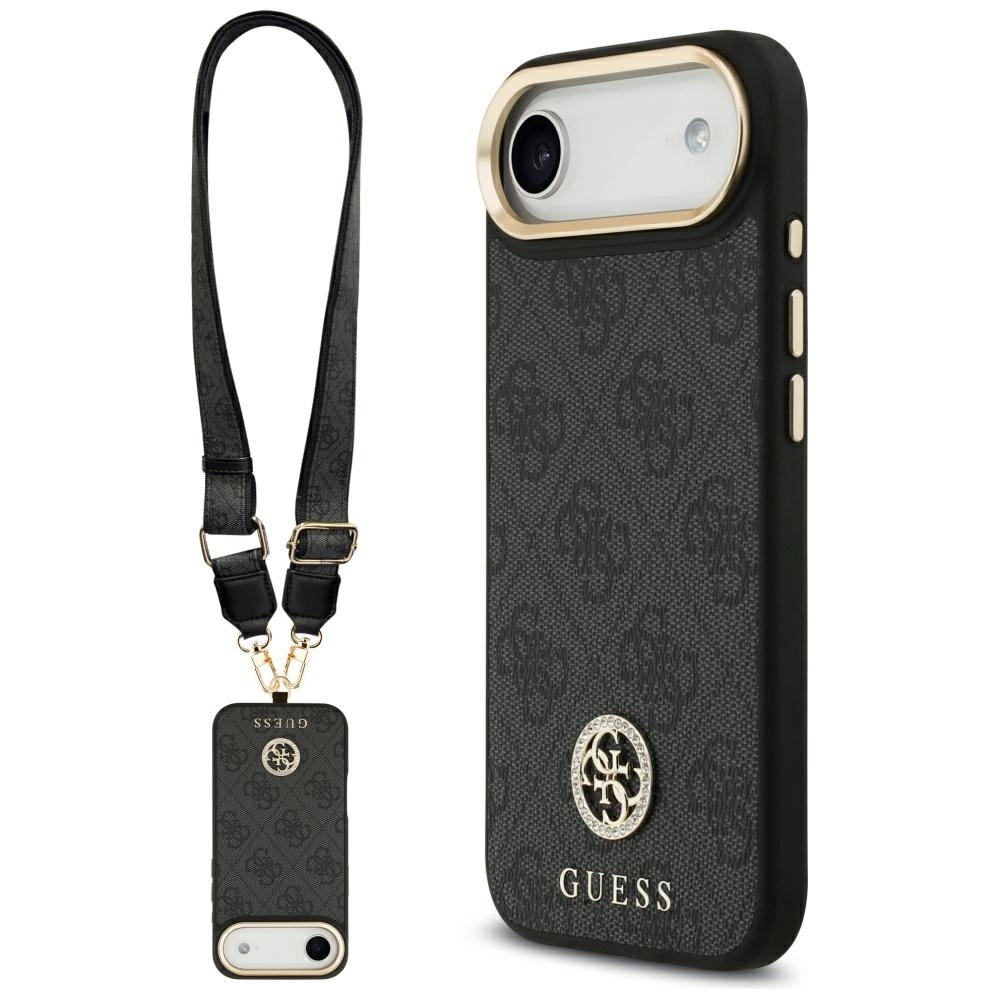 Etui Guess 4G Strass Logo & Big Strap Metal Buttons MagSafe do iPhone Air Czarny