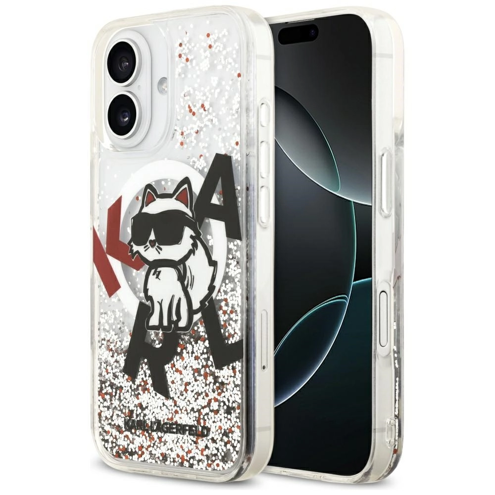 Etui Karl Lagerfeld Liquid Glitter Choupette Logo MagSafe do iPhone 17 Przezroczysty