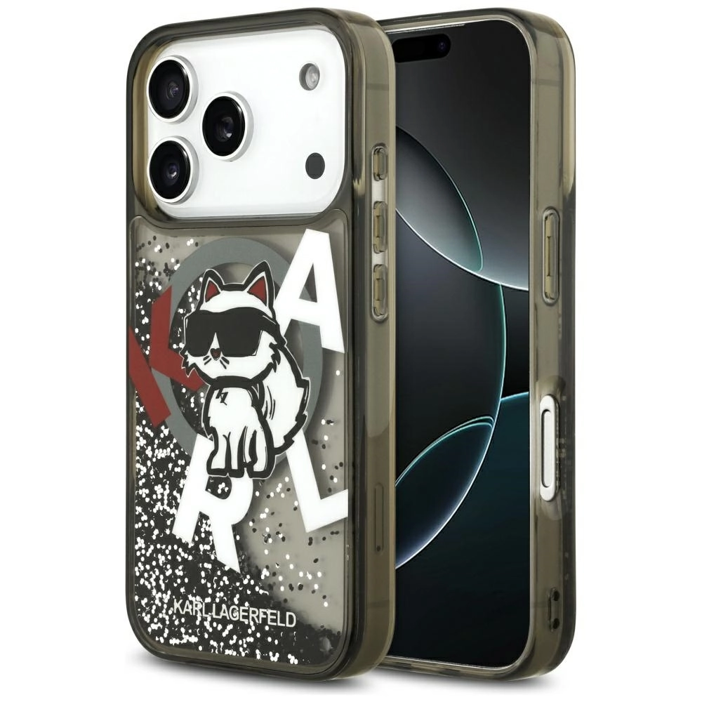 Etui Karl Lagerfeld Liquid Glitter Choupette Logo MagSafe do iPhone 17 Pro Czarny