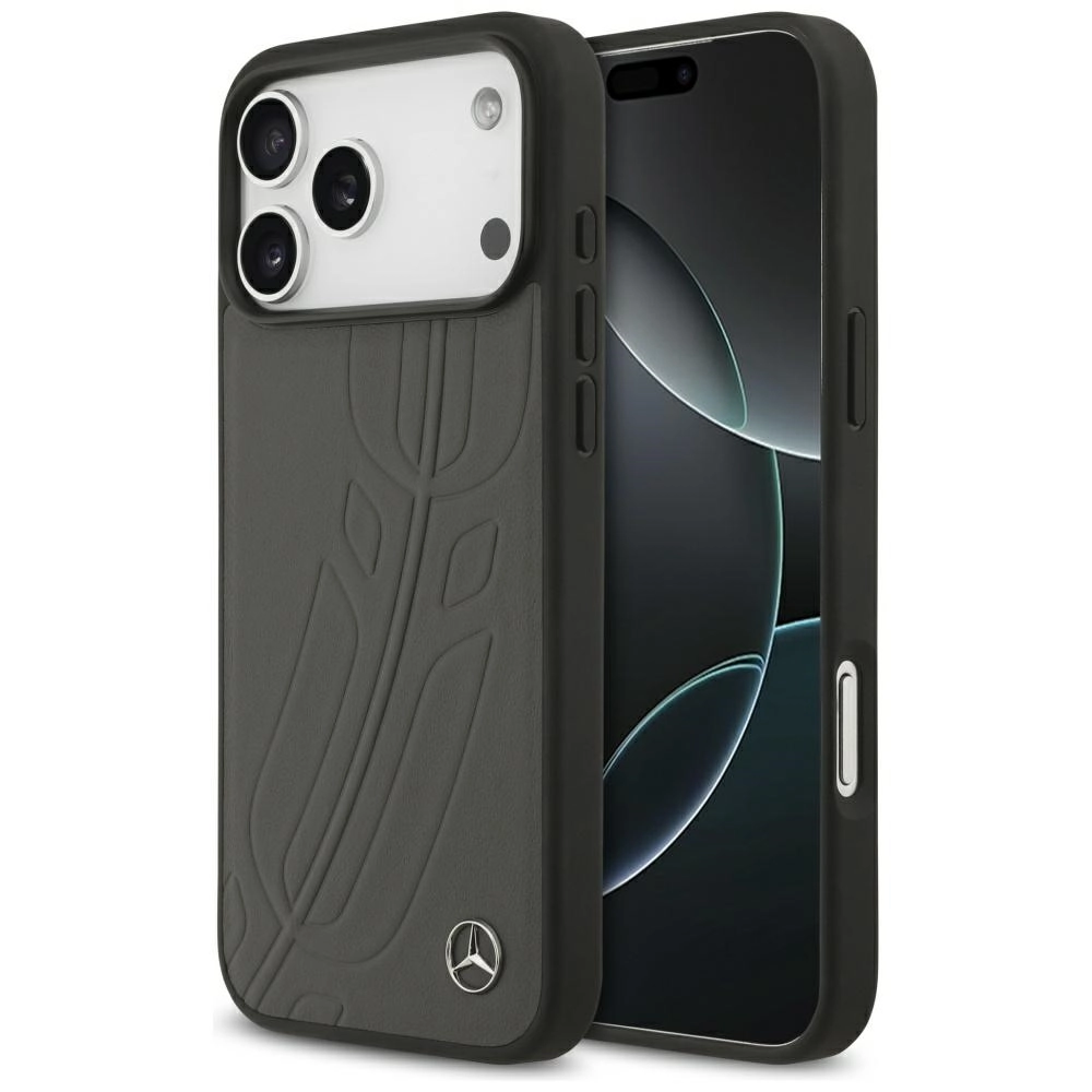 Etui Mercedes-Benz Leather Large Laurel Leave MagSafe do iPhone 17 Pro Max antracyt