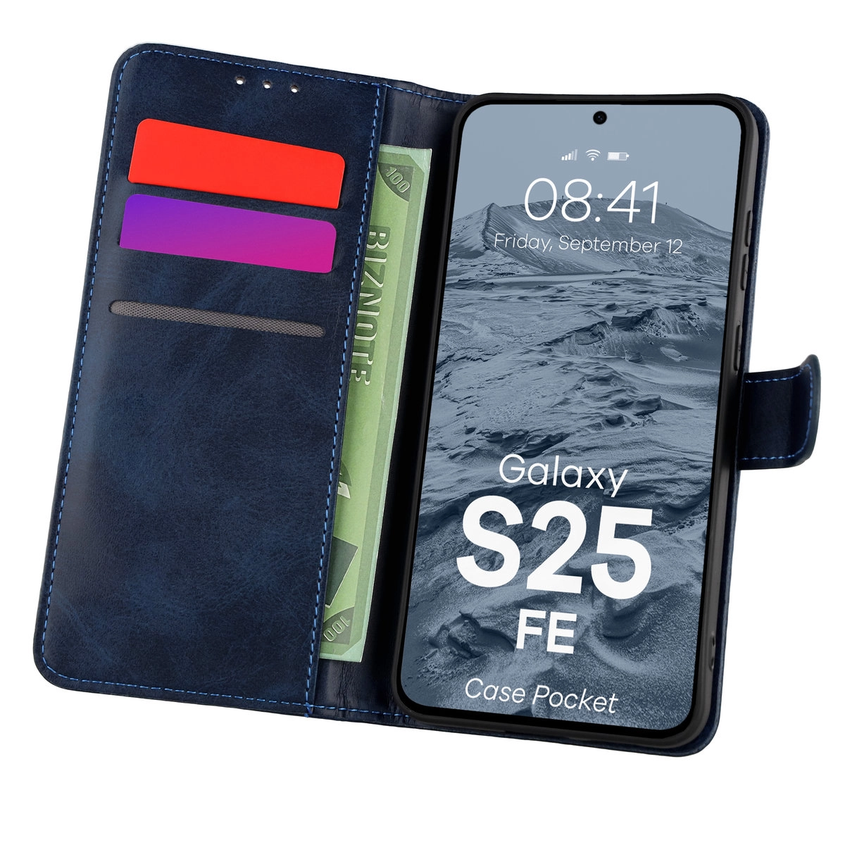 Etui Bizon z klapką Pocket do Samsung Galaxy S25 FE Niebieski